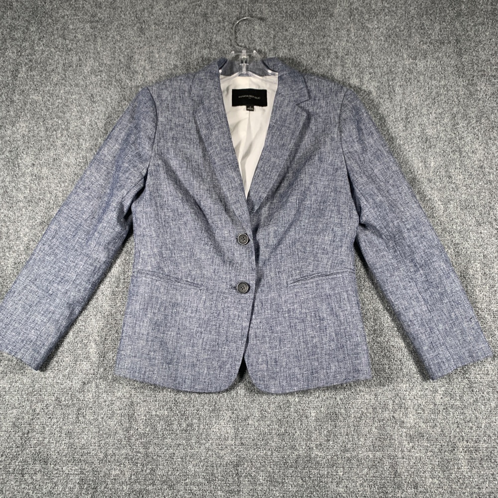 Banana Republic Blazer Womens 2 Blue Linen Blend Two Button Lined Tailored